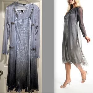 Komarov Embellished Bead Charmeuse Chiffon ALine 2 Piece Dress Duster Jacket set